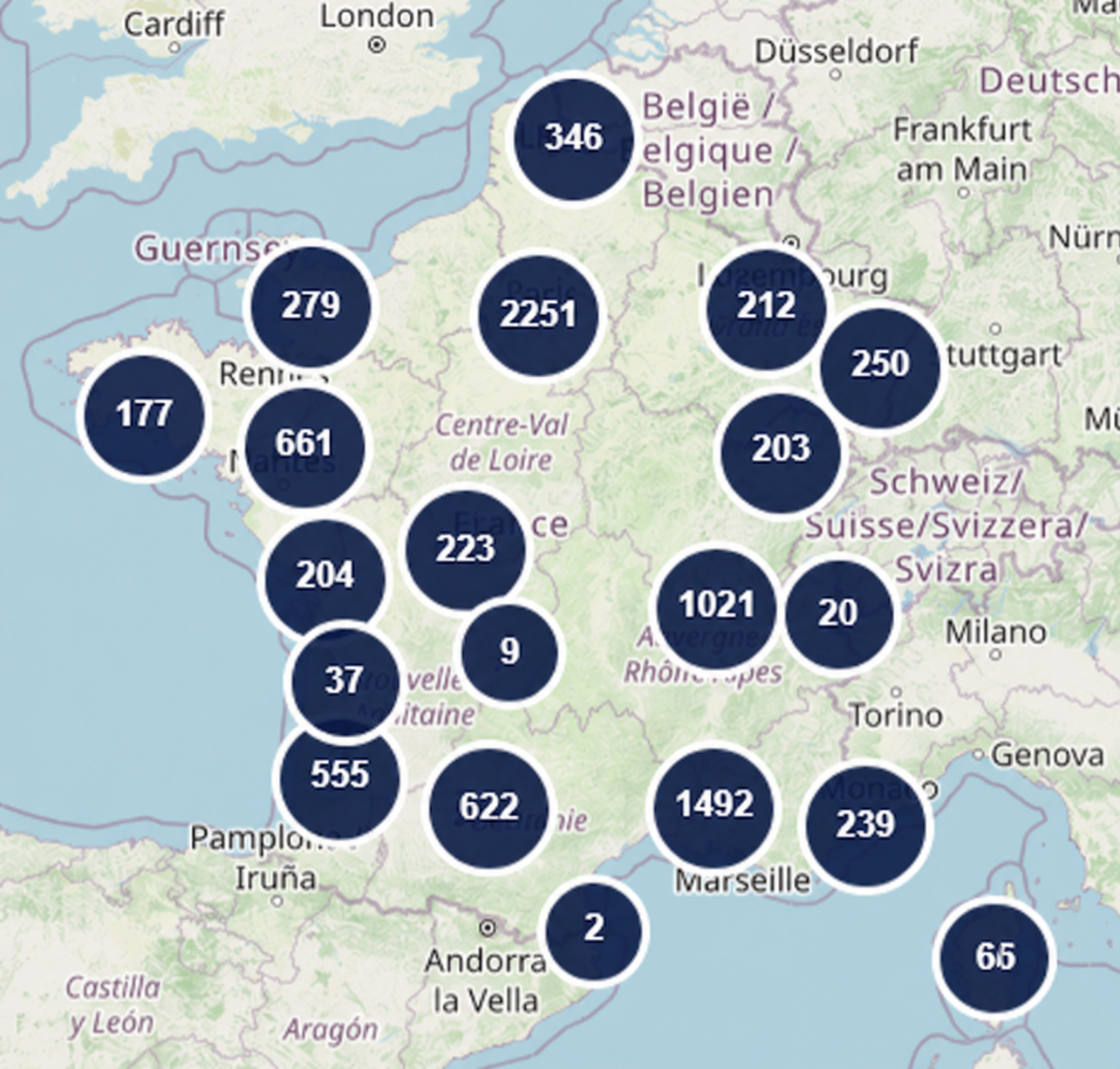 Carte des salles de sport en France
